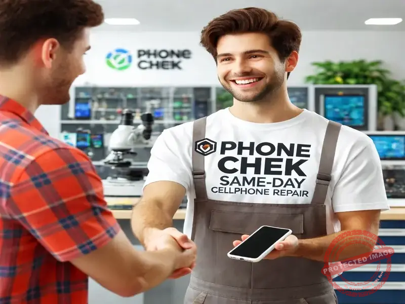 phone chek repair technician with customer
